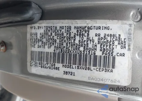 1999 Toyota Camry Ce из США, поврежденный, VIN 4T1BG22KXXU531316